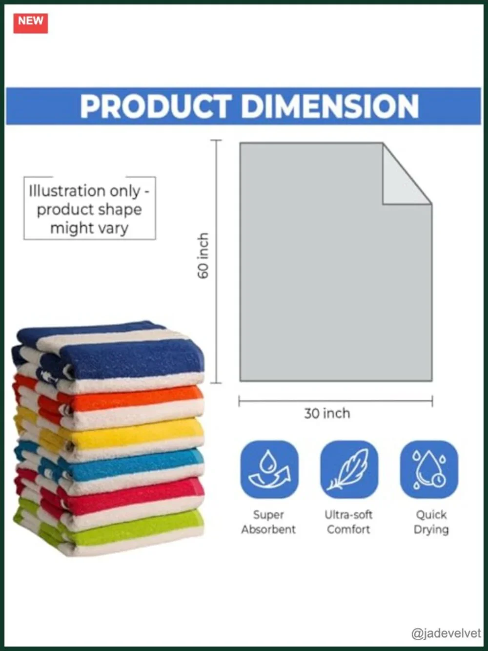 100% Cotton Beach Towels, Large Pool Towels, Highly Absorbent, Quick Dry, Pack